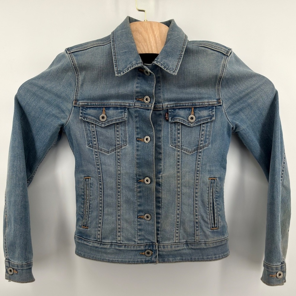 Levi's Original Denim Trucker Jacket Womens Small Blue Wash Long Sleeve